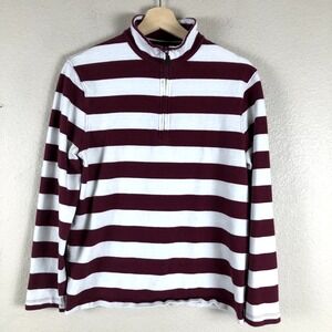 J Crew Shirt Womens Small Red White Stripe 1/4 Zip Rugby Preppy Casual Layering